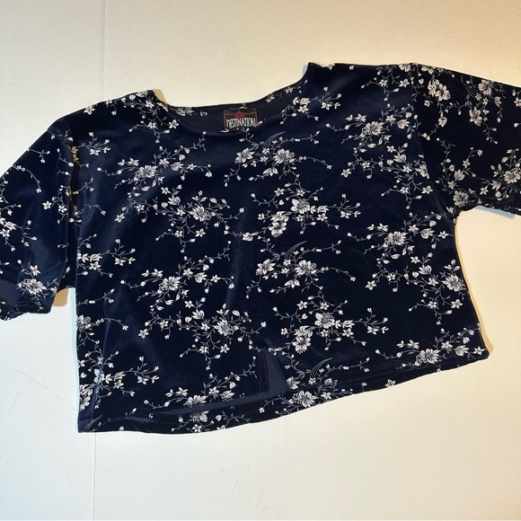Vtg Y2K 90s Destination LA Velvet Floral Crop Top Sz M/L - Picture 1 of 6